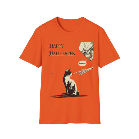 Halloween Cat T-Shirt — "Happy Halloween" Skull & Cat Vintage Design