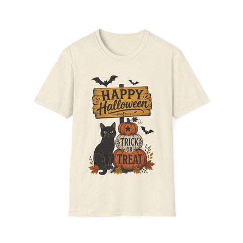 Happy Halloween Black Cat T-Shirt – Trick or Treat Pumpkin Tee