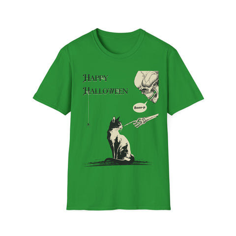 Halloween Cat T-Shirt — "Happy Halloween" Skull & Cat Vintage Design