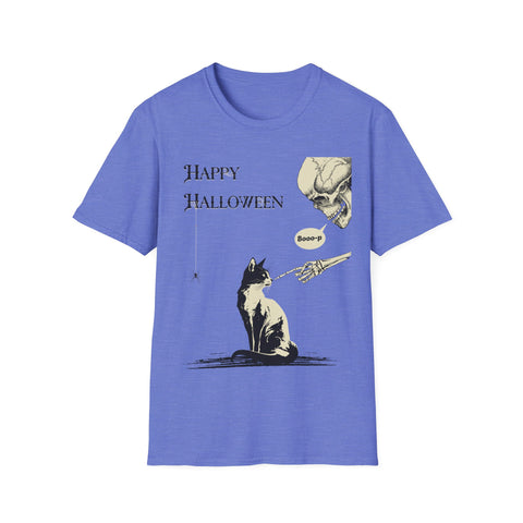 Halloween Cat T-Shirt — "Happy Halloween" Skull & Cat Vintage Design