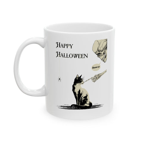 Happy Halloween with cat and skeleton 11oz mug
