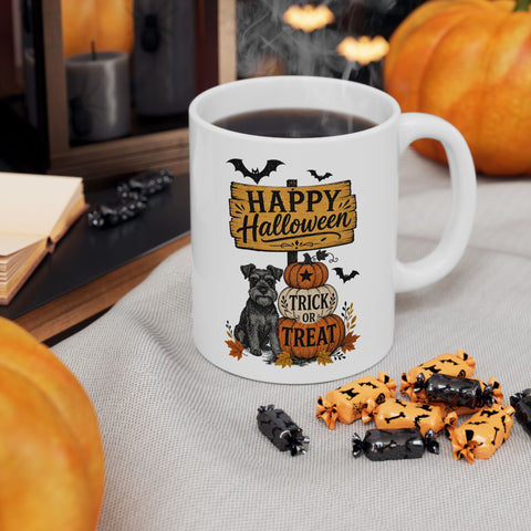 Happy Halloween with schnauzer and trick or treat 11oz mug
